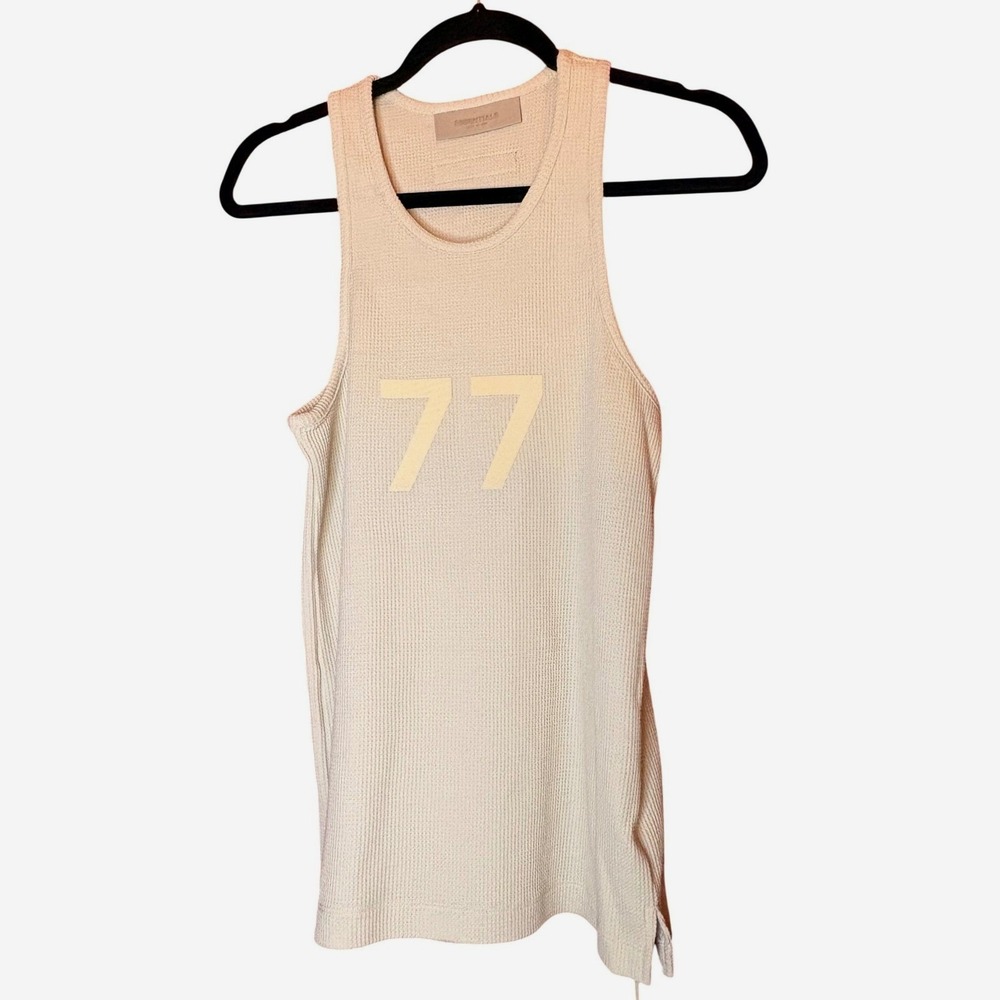 Fear of God Essentials Kids 77 Waffle Knit Tank‎ Top Cream Size 8 NEW